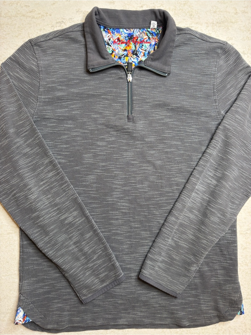 Robert Graham Adrift Gray Knit Quarter Zip Longsleeve Shirt Size M